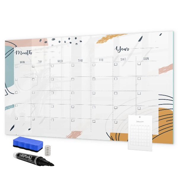 Memobord van glas met print inclusief neodymium magneten Fotoplanner met stift en gum.