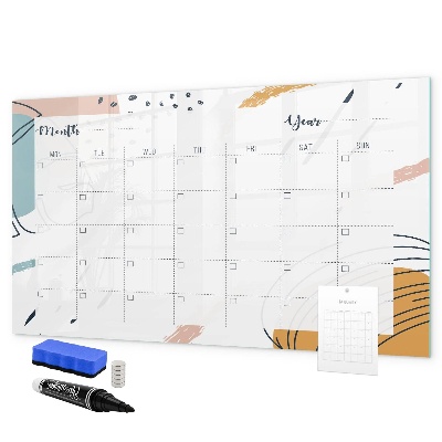 Memobord van glas met print inclusief neodymium magneten Fotoplanner met stift en gum.