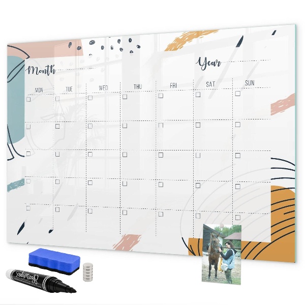 Memobord van glas met print inclusief neodymium magneten Fotoplanner met stift en gum.