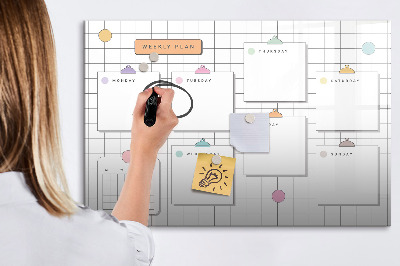 Memobord van glas met print inclusief neodymium magneten Weekplanning met ruimte voor foto's
