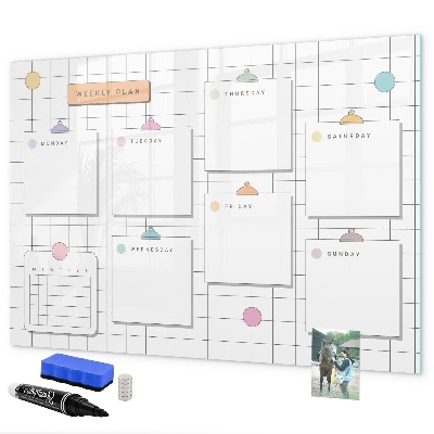 Memobord van glas met print inclusief neodymium magneten Weekplanning met ruimte voor foto's