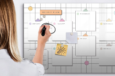Memobord van glas met print inclusief neodymium magneten Weekplanning met ruimte voor foto's
