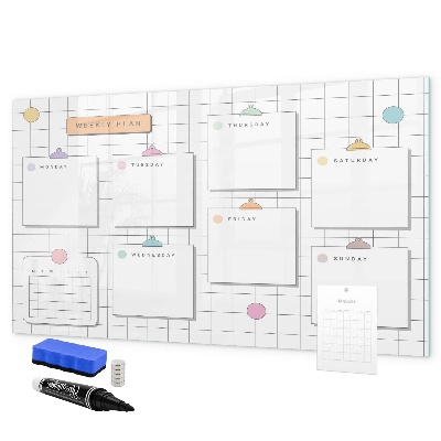 Memobord van glas met print inclusief neodymium magneten Weekplanning met ruimte voor foto's