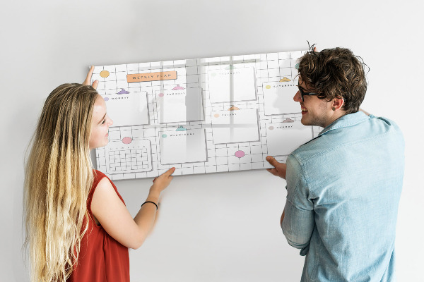 Memobord van glas met print inclusief neodymium magneten Weekplanning met ruimte voor foto's