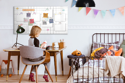 Memobord van glas met print inclusief neodymium magneten Weekplanning met ruimte voor foto's