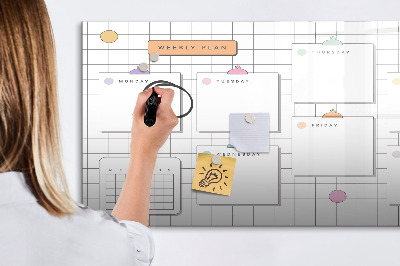 Memobord van glas met print inclusief neodymium magneten Weekplanning met ruimte voor foto's