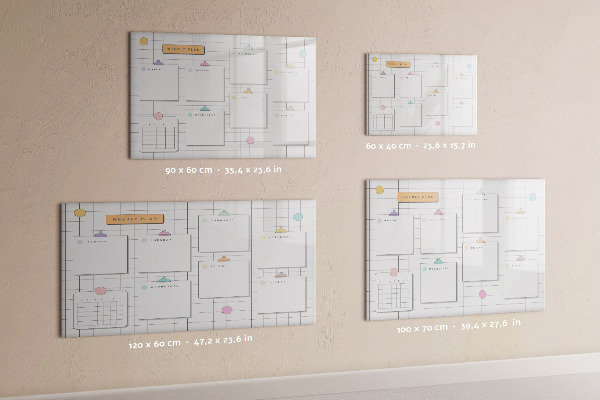 Memobord van glas met print inclusief neodymium magneten Weekplanning met ruimte voor foto's