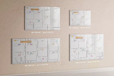 Memobord van glas met print inclusief neodymium magneten Weekplanning met ruimte voor foto's