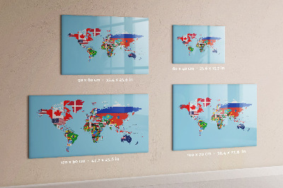 Memobord van glas met print inclusief neodymium magneten Een wereldkaart met plaatsen en herinneringen.