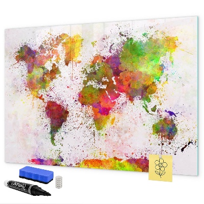 Decoratief glazen wandbord beschrijfbaar en magnetisch Kleurrijke kaart met fotospots
