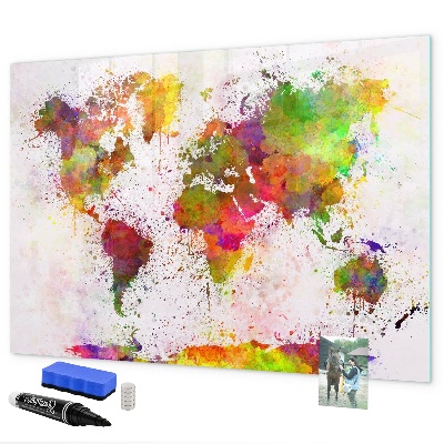 Decoratief glazen wandbord beschrijfbaar en magnetisch Kleurrijke kaart met fotospots