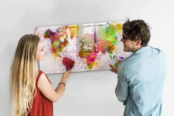 Decoratief glazen wandbord beschrijfbaar en magnetisch Kleurrijke kaart met fotospots