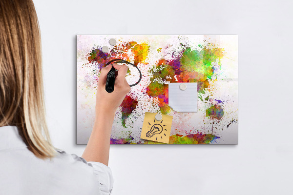 Decoratief glazen wandbord beschrijfbaar en magnetisch Kleurrijke kaart met fotospots