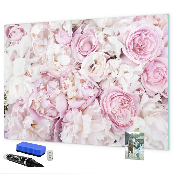 Memobord van glas met print inclusief neodymium magneten Bloemenbord voor notities en foto's