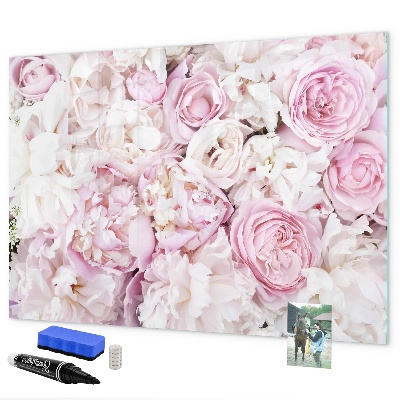 Memobord van glas met print inclusief neodymium magneten Bloemenbord voor notities en foto's