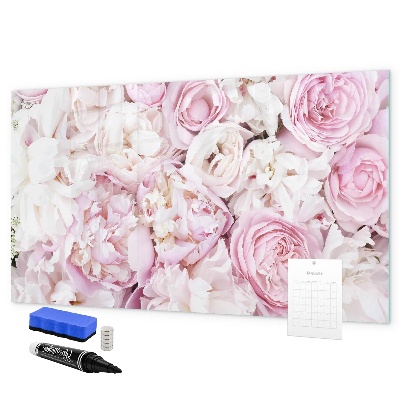 Memobord van glas met print inclusief neodymium magneten Bloemenbord voor notities en foto's