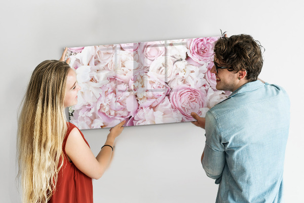 Memobord van glas met print inclusief neodymium magneten Bloemenbord voor notities en foto's