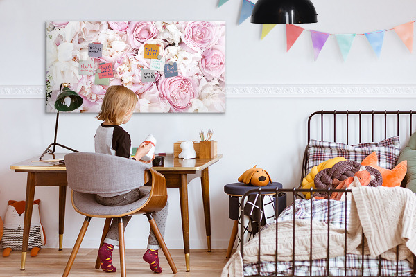 Memobord van glas met print inclusief neodymium magneten Bloemenbord voor notities en foto's