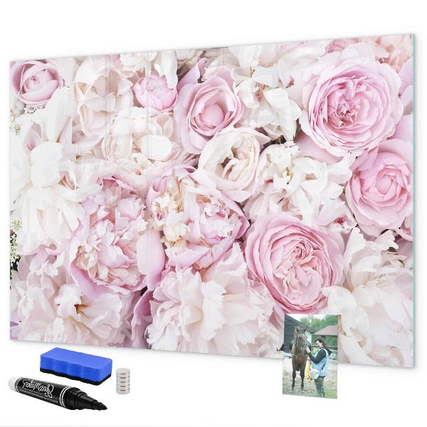 Memobord van glas met print inclusief neodymium magneten Bloemenbord voor notities en foto's