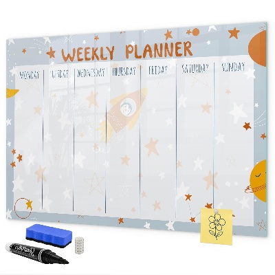 Decoratief glazen wandbord beschrijfbaar en magnetisch Weekplanner met ruimte voor foto's