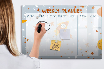 Decoratief glazen wandbord beschrijfbaar en magnetisch Weekplanner met ruimte voor foto's