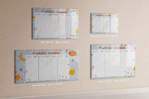 Decoratief glazen wandbord beschrijfbaar en magnetisch Weekplanner met ruimte voor foto's