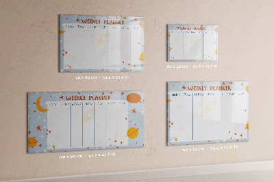 Decoratief glazen wandbord beschrijfbaar en magnetisch Weekplanner met ruimte voor foto's