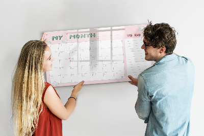 Memobord van glas met print inclusief neodymium magneten Maandelijkse planning met vrienden en foto's
