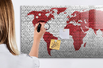 Decoratief glazen wandbord beschrijfbaar en magnetisch Wereldkaart met fotolocaties