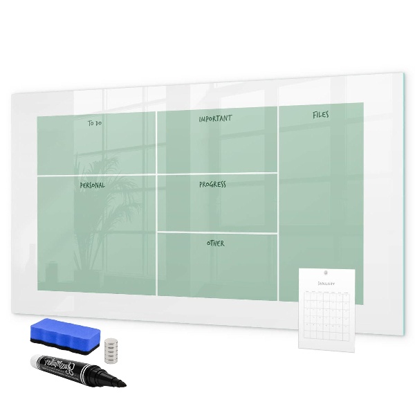 Decoratief glazen wandbord beschrijfbaar en magnetisch Agenda met notities en foto's