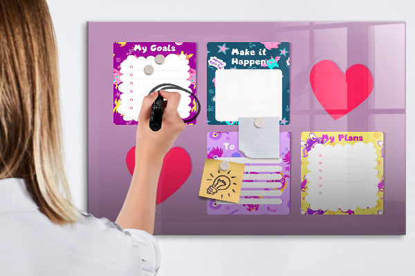 Decoratief glazen wandbord beschrijfbaar en magnetisch Planning- en motivatiebord