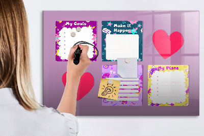 Decoratief glazen wandbord beschrijfbaar en magnetisch Planning- en motivatiebord