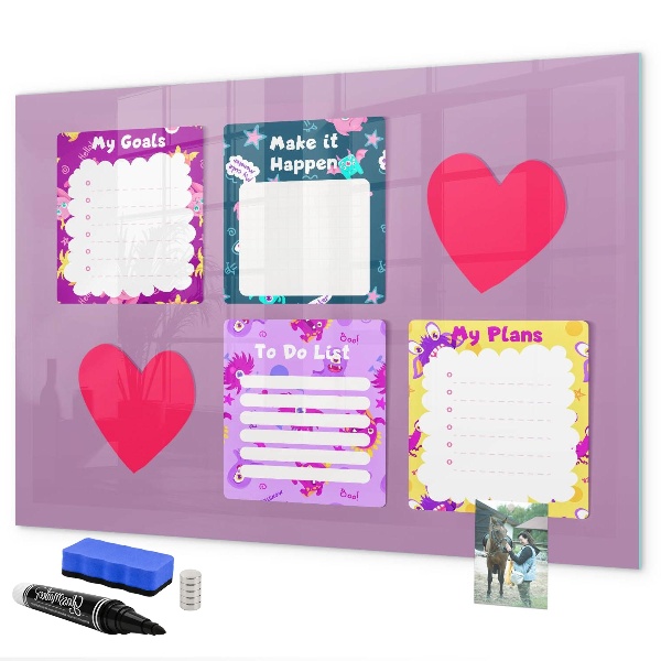 Decoratief glazen wandbord beschrijfbaar en magnetisch Planning- en motivatiebord