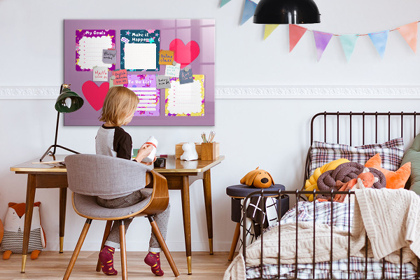 Decoratief glazen wandbord beschrijfbaar en magnetisch Planning- en motivatiebord