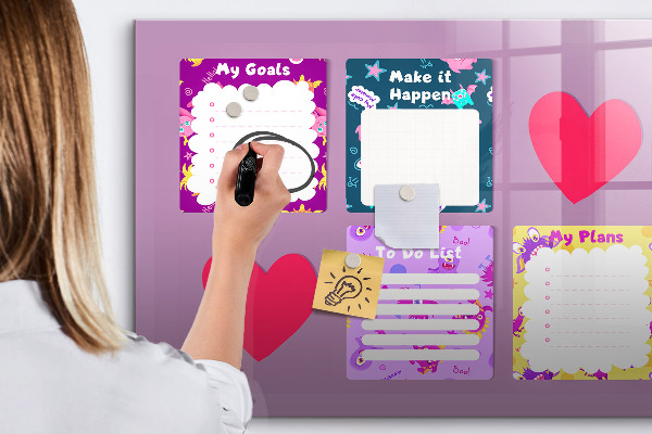 Decoratief glazen wandbord beschrijfbaar en magnetisch Planning- en motivatiebord