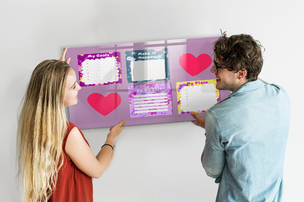 Decoratief glazen wandbord beschrijfbaar en magnetisch Planning- en motivatiebord