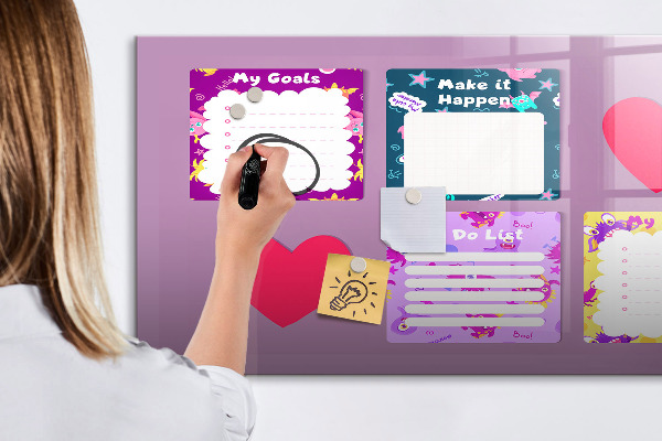 Decoratief glazen wandbord beschrijfbaar en magnetisch Planning- en motivatiebord