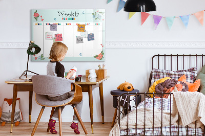 Decoratief glazen wandbord beschrijfbaar en magnetisch Weekplanner met ruimte voor foto's
