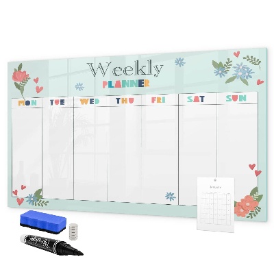 Decoratief glazen wandbord beschrijfbaar en magnetisch Weekplanner met ruimte voor foto's
