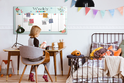Decoratief glazen wandbord beschrijfbaar en magnetisch Weekplanner met ruimte voor foto's