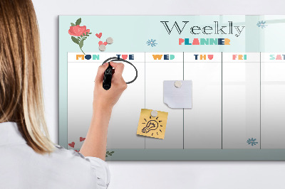 Decoratief glazen wandbord beschrijfbaar en magnetisch Weekplanner met ruimte voor foto's