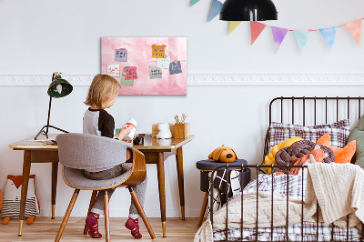 Memobord van glas met print inclusief neodymium magneten Roze prikbord voor notities en foto's