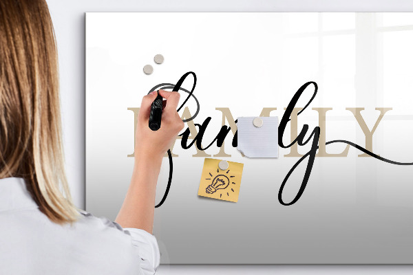 Memobord van glas met print inclusief neodymium magneten Familieherinneringen op het bord