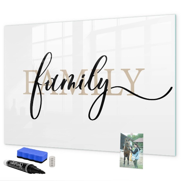 Memobord van glas met print inclusief neodymium magneten Familieherinneringen op het bord