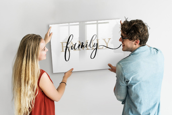 Memobord van glas met print inclusief neodymium magneten Familieherinneringen op het bord