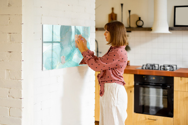 Memobord van glas met print inclusief neodymium magneten Een kleurrijk prikbord voor foto's en notities