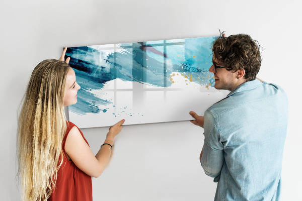 Decoratief glazen wandbord beschrijfbaar en magnetisch Een kleurrijke poster voor het presenteren van foto's