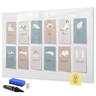 Decoratief glazen wandbord beschrijfbaar en magnetisch Een creatieve kalender voor elk seizoen.