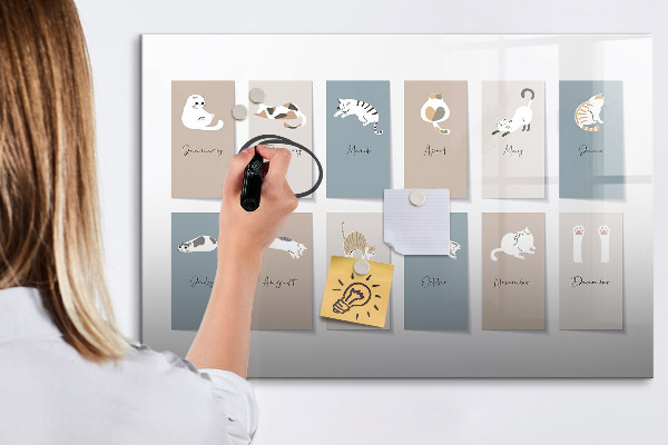 Decoratief glazen wandbord beschrijfbaar en magnetisch Een creatieve kalender voor elk seizoen.