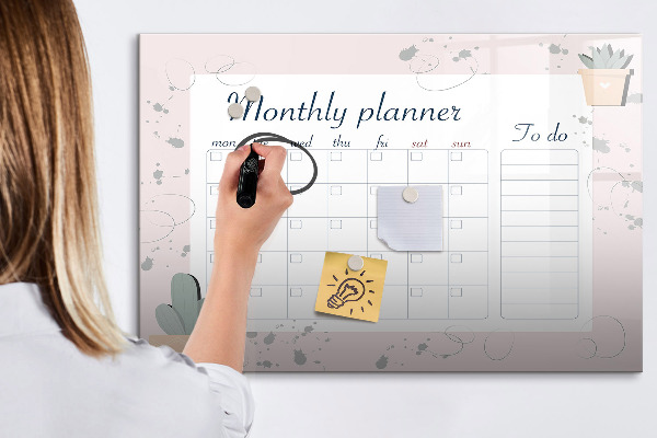 Memobord van glas met print inclusief neodymium magneten Maandplanner met ruimte voor foto's